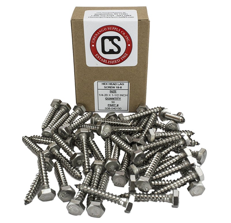 Chenango Supply Stainless 1/4 x 1-1/2inches Hex Lag Screw (1inches to 5inches Lengths Available in Listing), 18-8 Stainless Steel, 50 Pieces (1/4 x 1-1/2 - Image 2